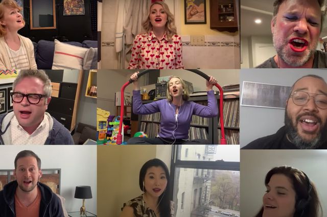 A screenshot of a YouTube video with Broadway actors singing a remind to stay at home.